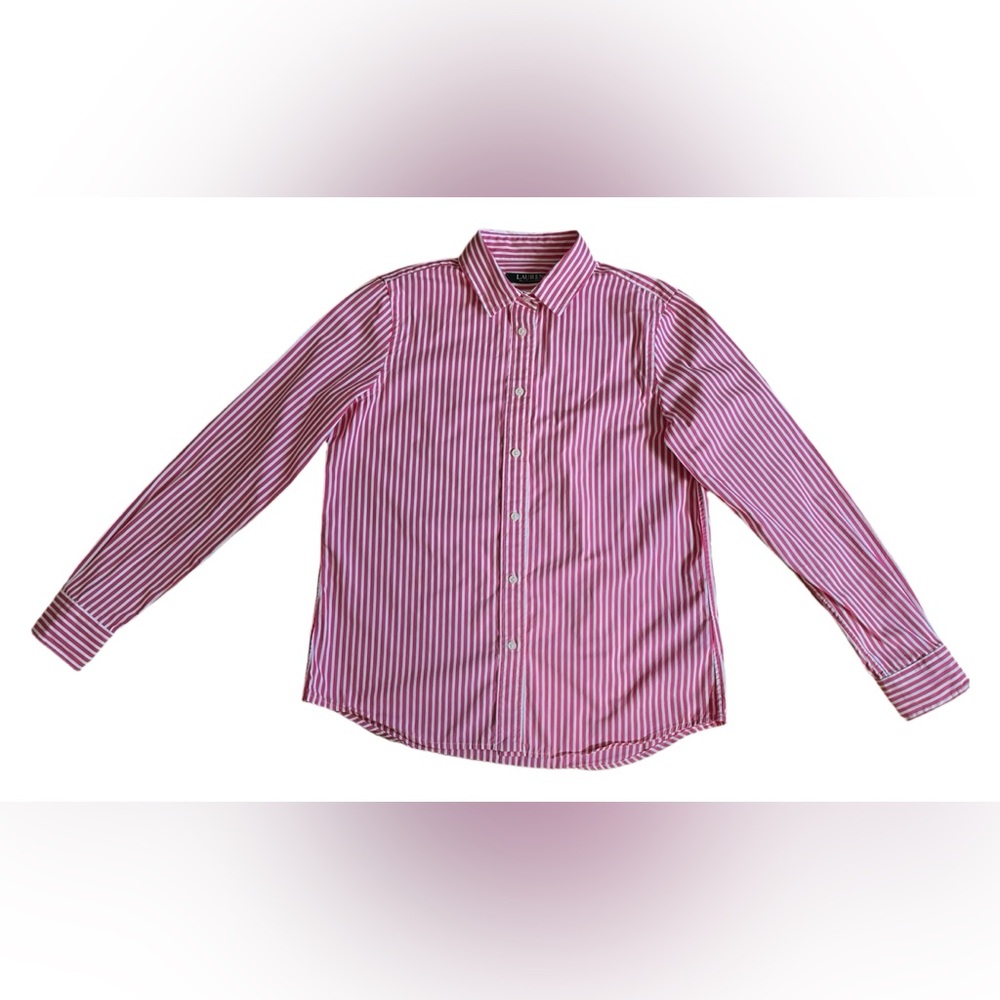 Lauren Ralph Lauren Shirt Women 6P Pink Stripe Button Long Sleeve Preppy Barbie